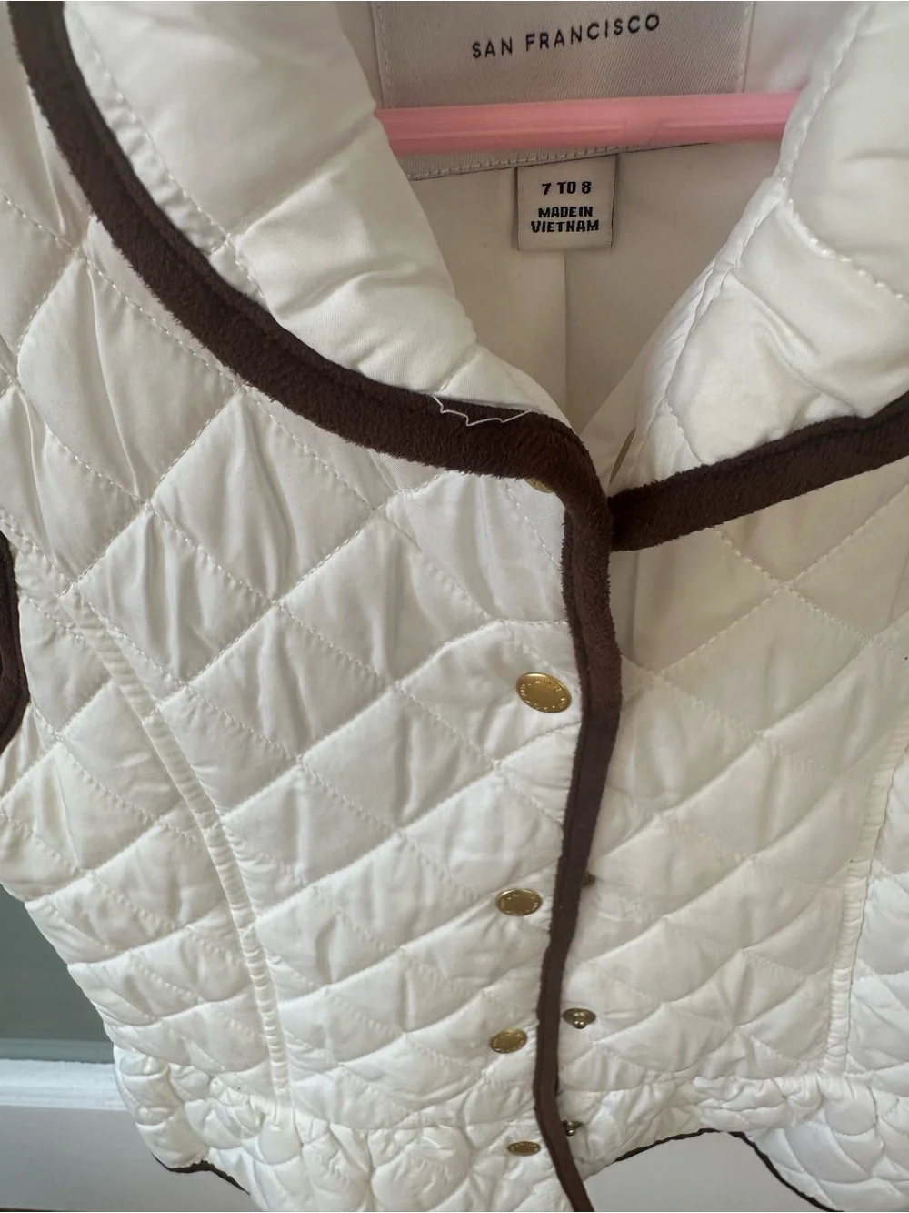 Janie and Jack Kids Quilted Vest - White with Brown Trim 2 blazers