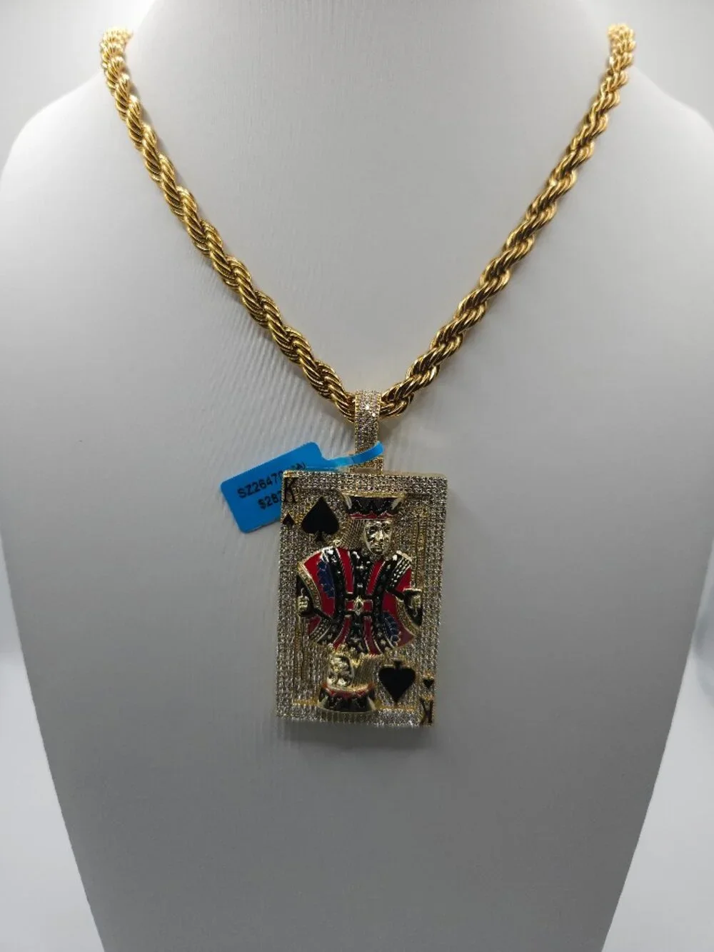 Moissanite King of Spades Card Pendant Chain Set S925 3.36ctw