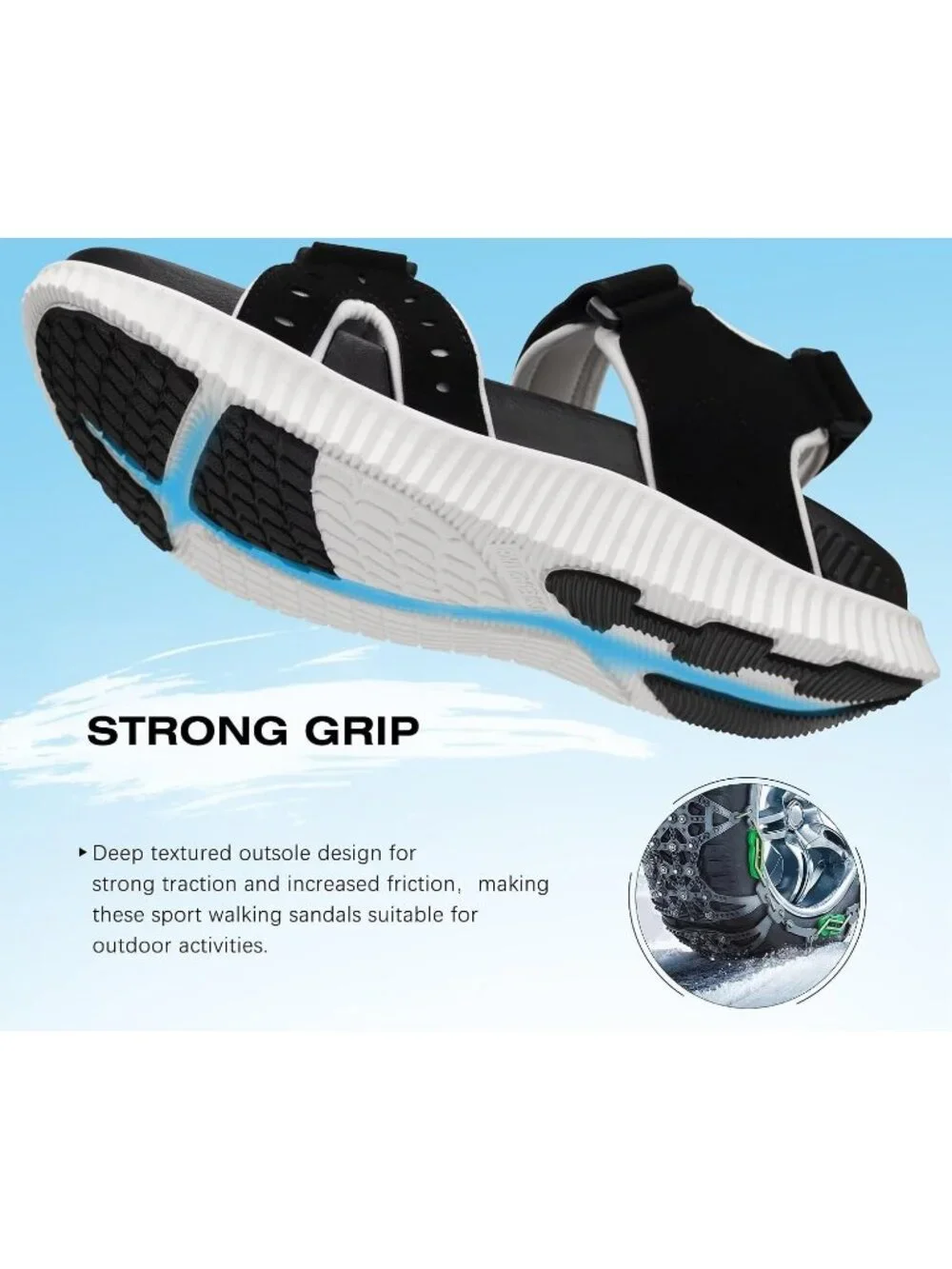 Men's Black And White Arch Support Thick Recovery Athletic Hiking Sandal Shoes