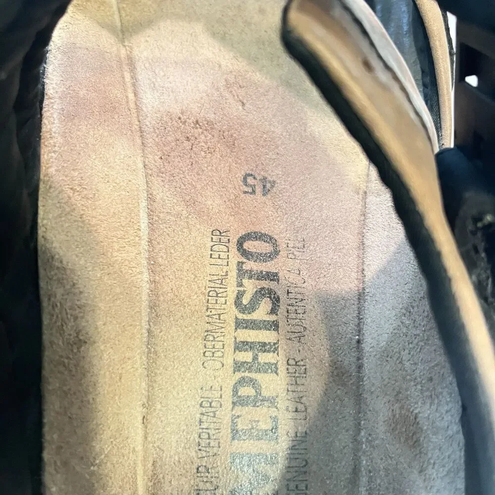 Mephisto Shark Fit Men's Size EU45 Black Brown Leather Comfort Sandals