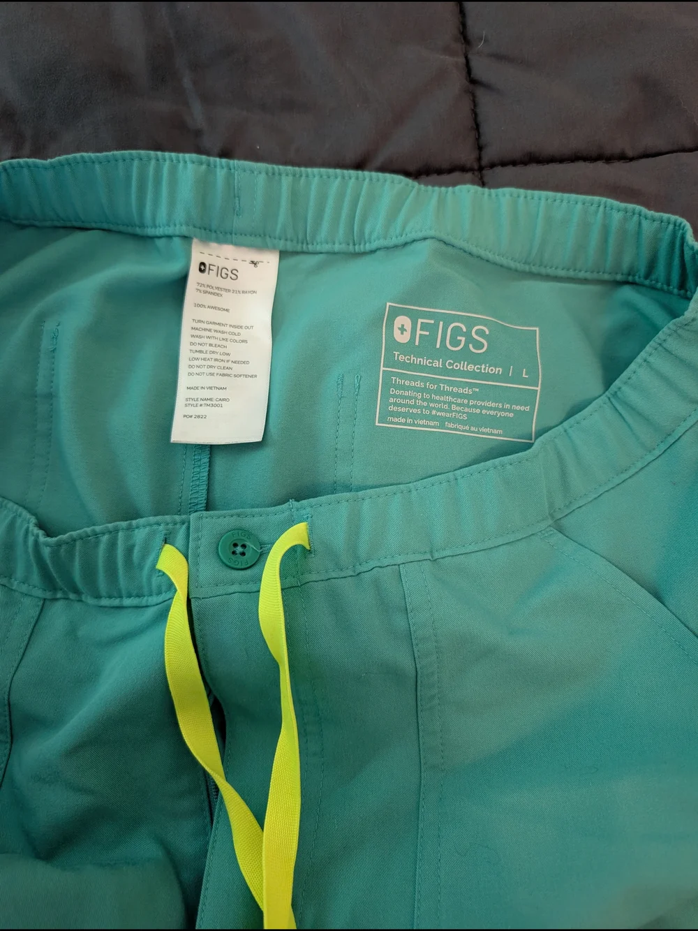 Figs Surgical Green Scrub Pants with Neon Yellow Drawstring