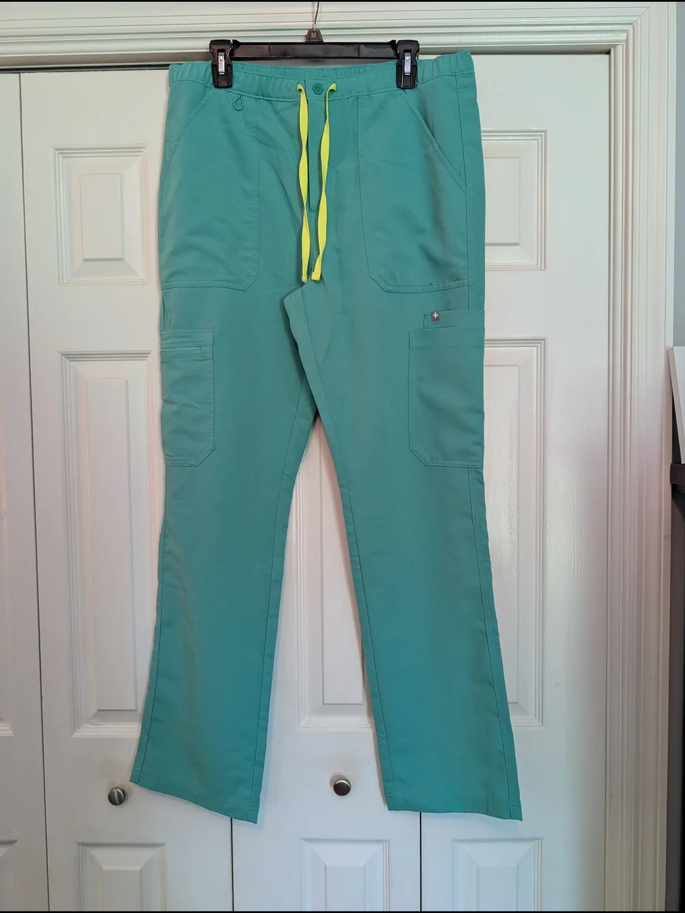 Figs Surgical Green Scrub Pants with Neon Yellow Drawstring