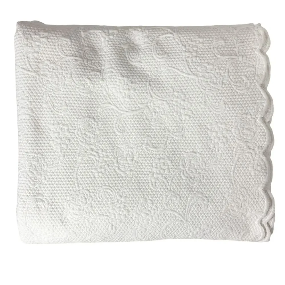SFERRA Alice Coverlet Set (2) TWIN 69”x88” White Floral Matelasse Scalloped EUC