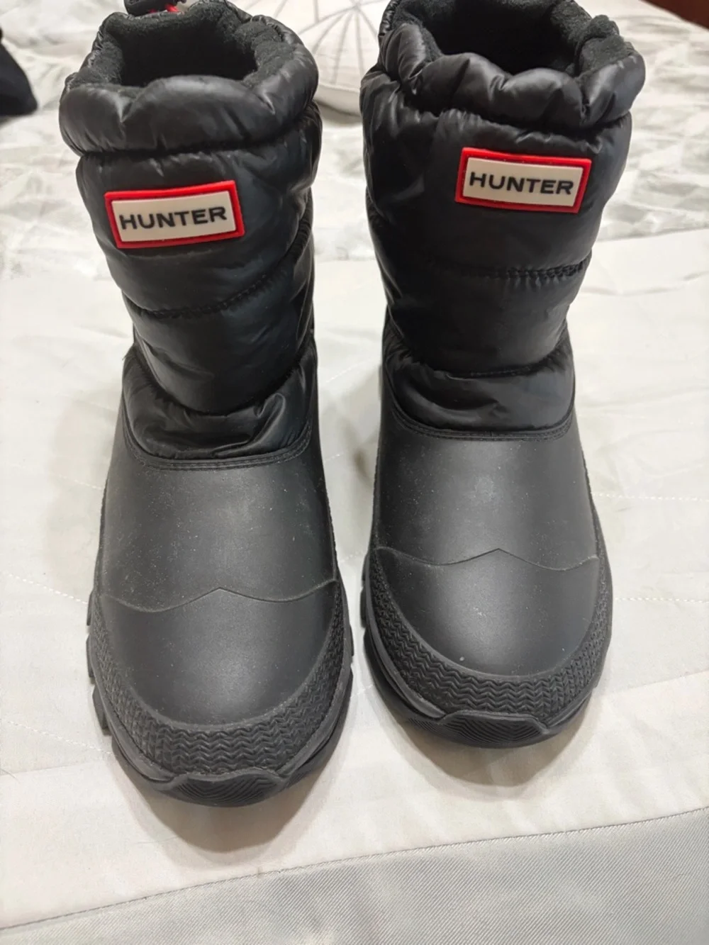 Hunter Black Winter Boots with Red Logo Trim