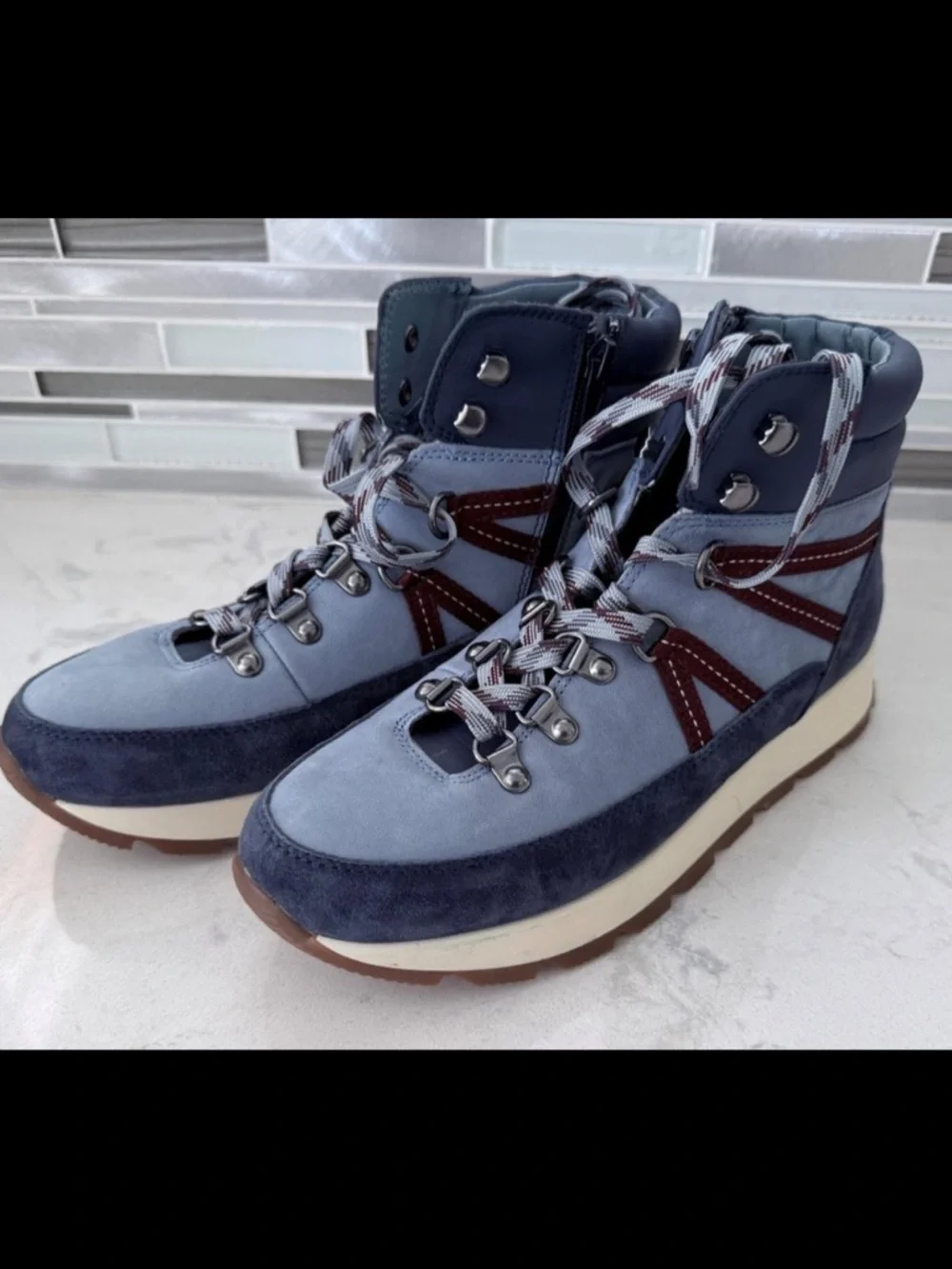 Alex Marie Two-Tone Leather Hiker Ankle Boot 8M | Blue/Navy/Maroon | Never Worn