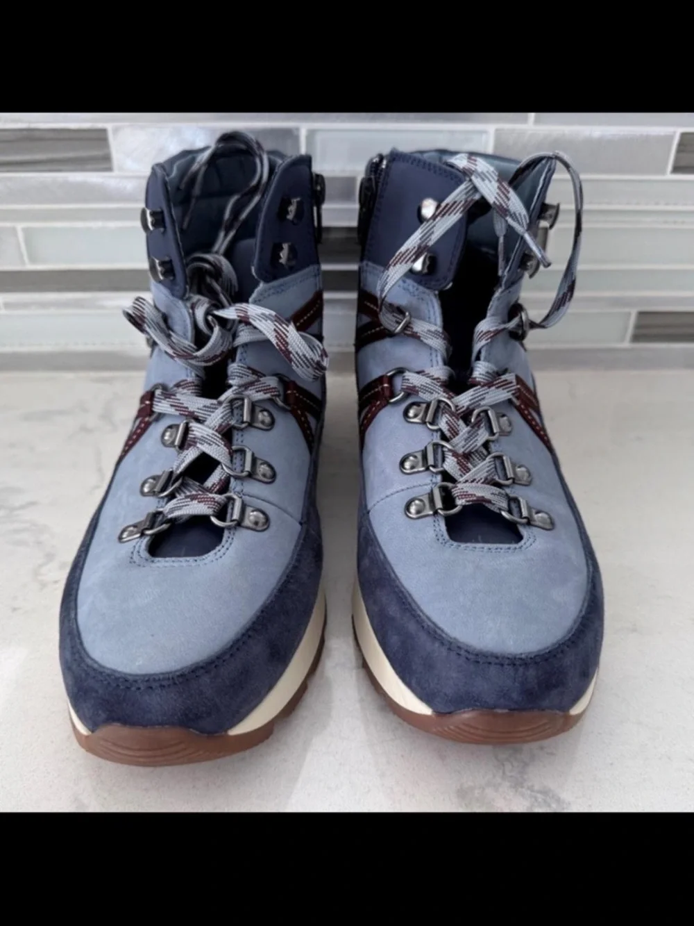 Alex Marie Two-Tone Leather Hiker Ankle Boot 8M | Blue/Navy/Maroon | Never Worn