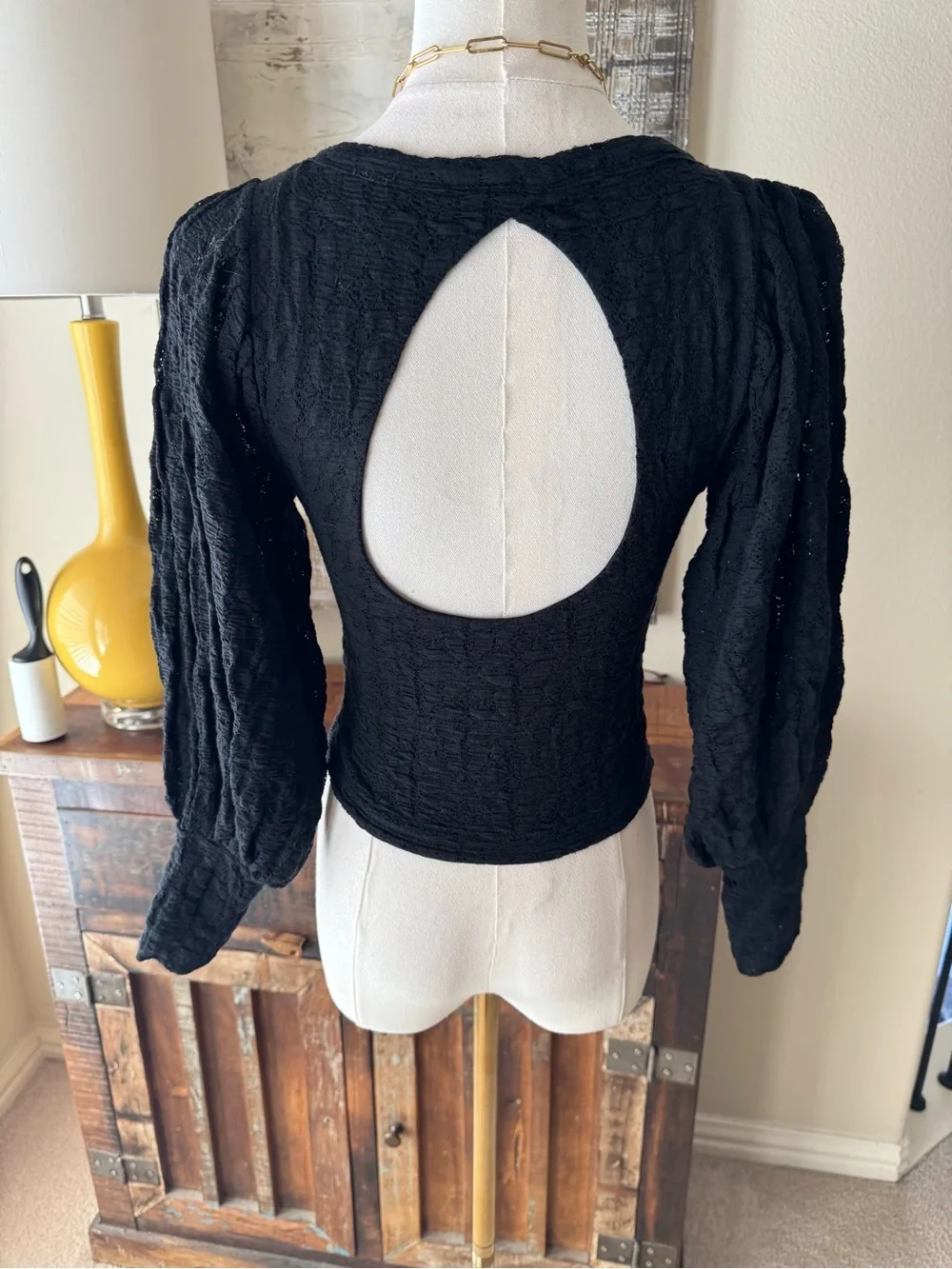 Free People Tea Time Round Neck Long Sleeve Lace Top - XS