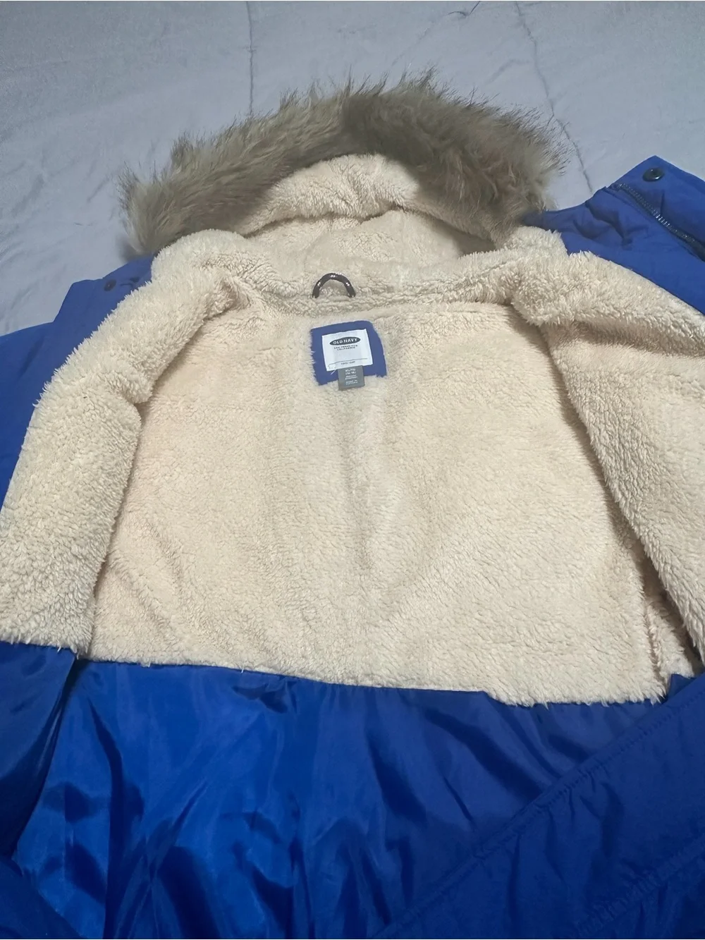 Old Navy Royal Blue Puffer Jacket with Faux Fur Hood