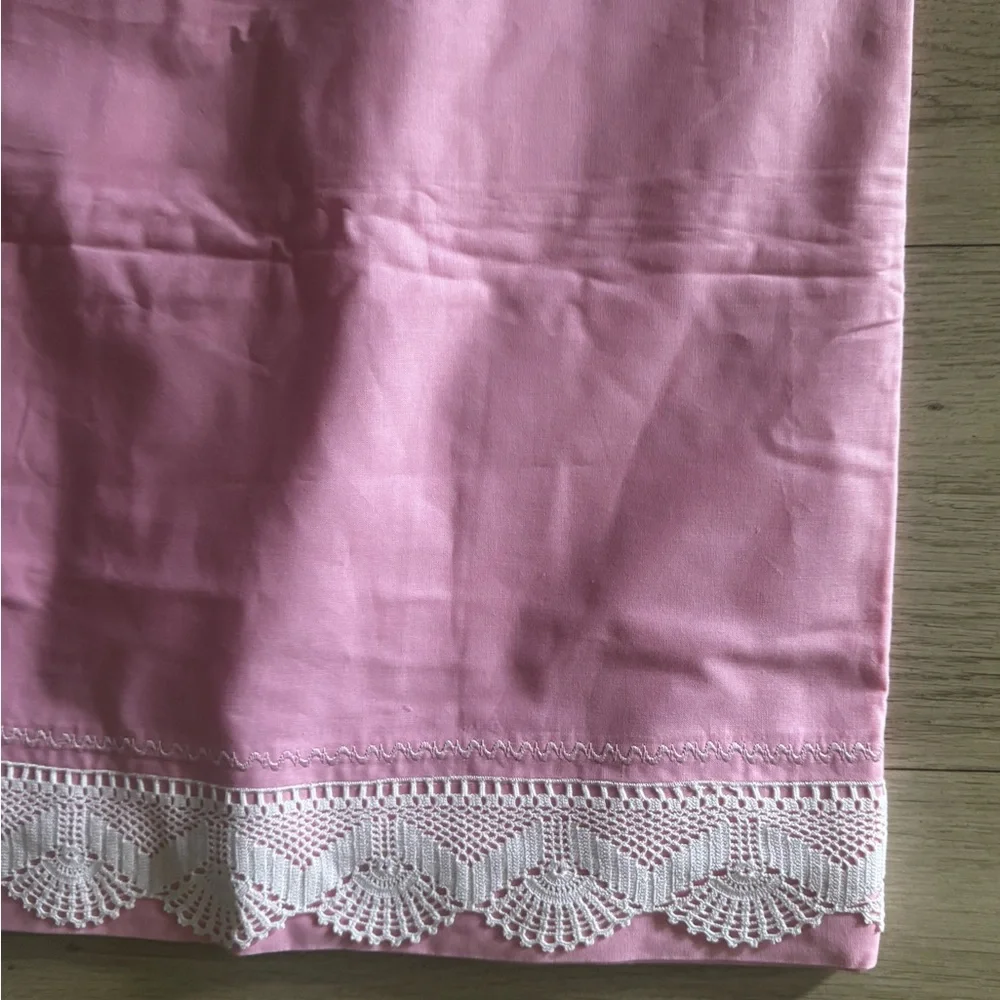 New Vintage Pink Cotton Sheet and Pillowcase Set Crochet Lace Cottagecore twin