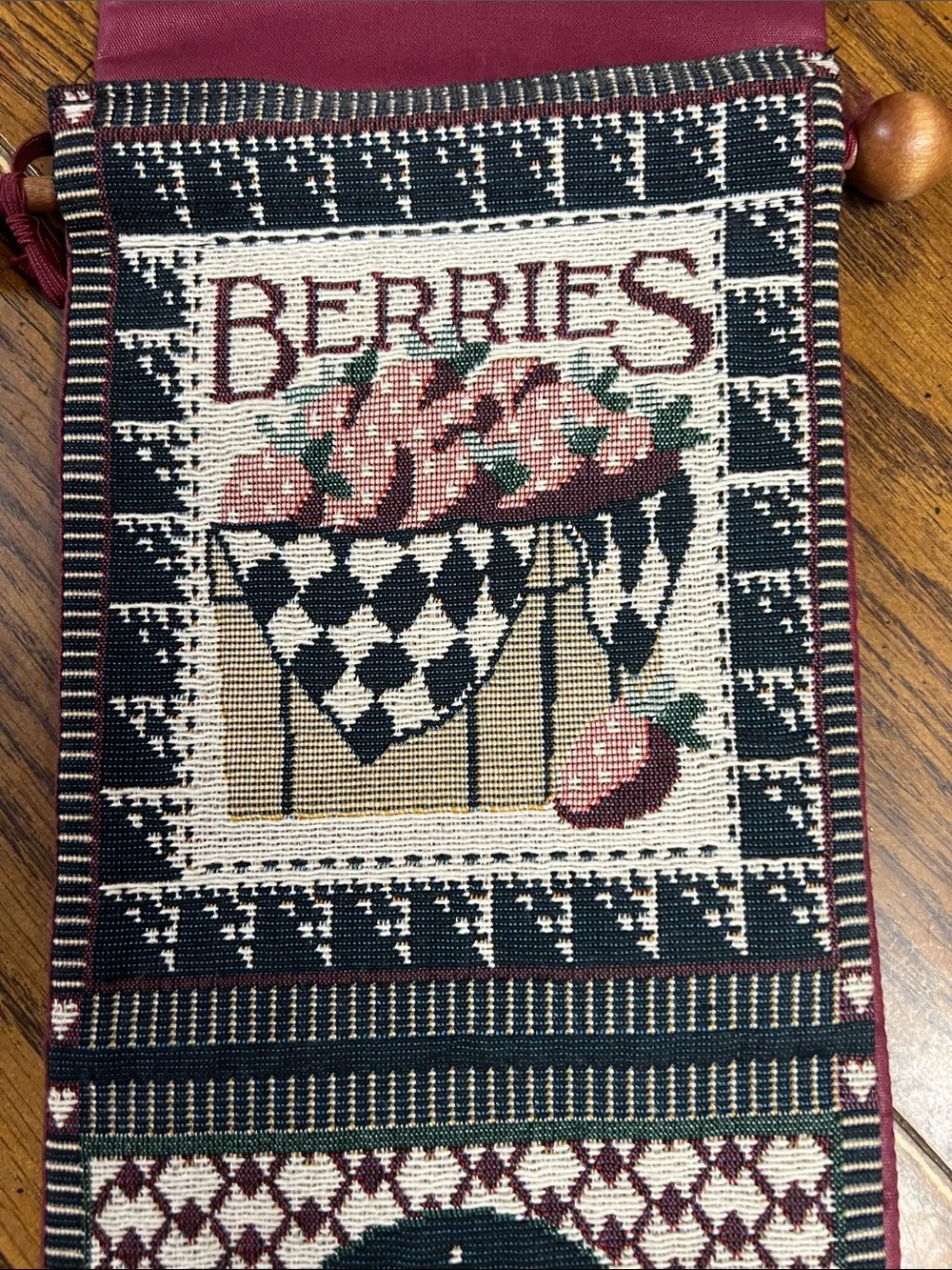 Vertical Cottage Bunny & Berries Wall Tapestry - Pink and Black