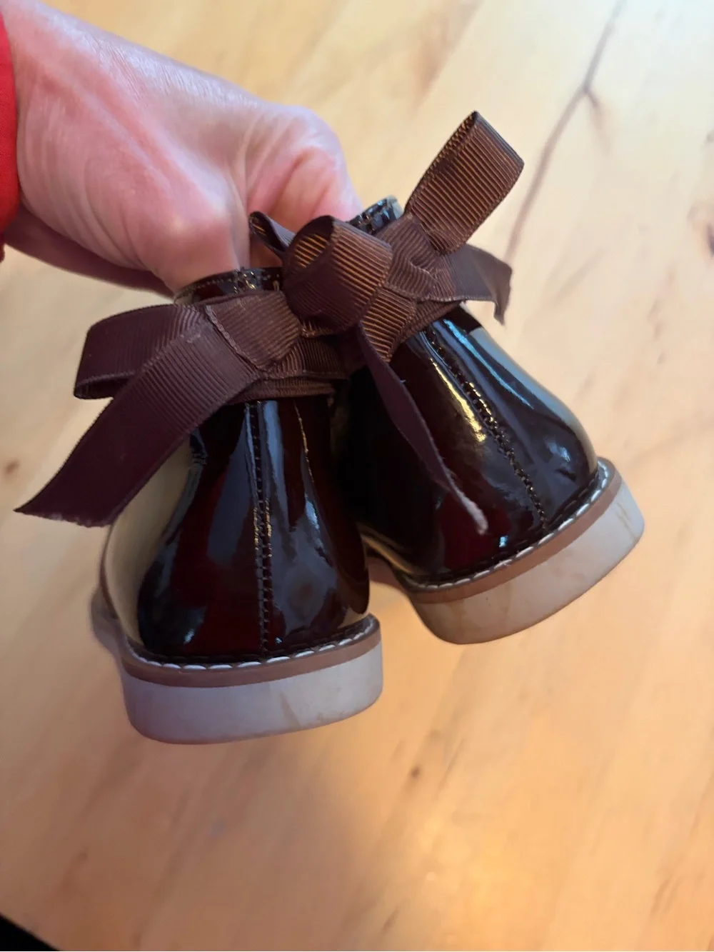 Girls Brown Leather Ankle Booties with Back Ribbon