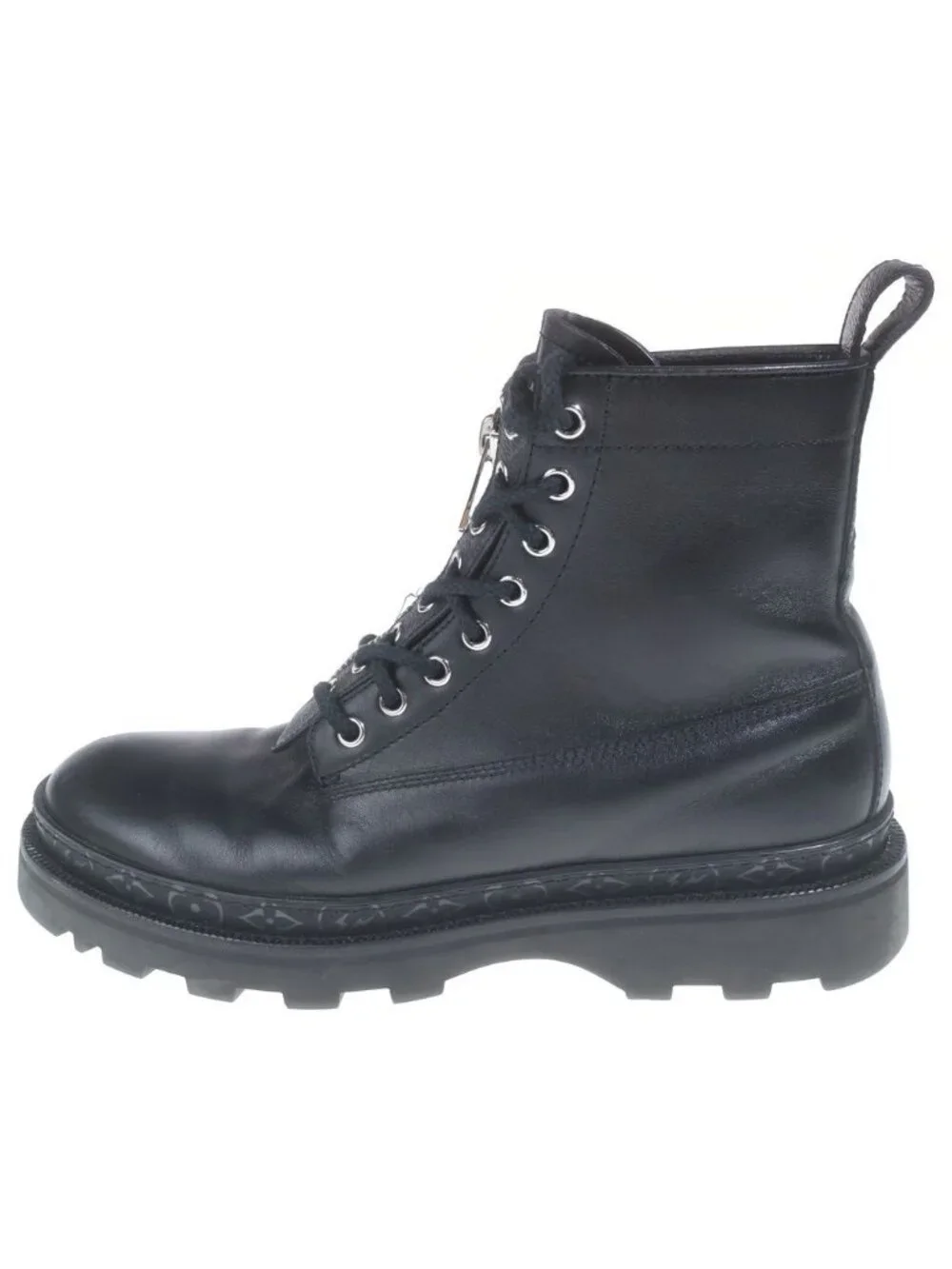 Louis Vuitton Ankle Combat Boots Long Leather Monogram Black