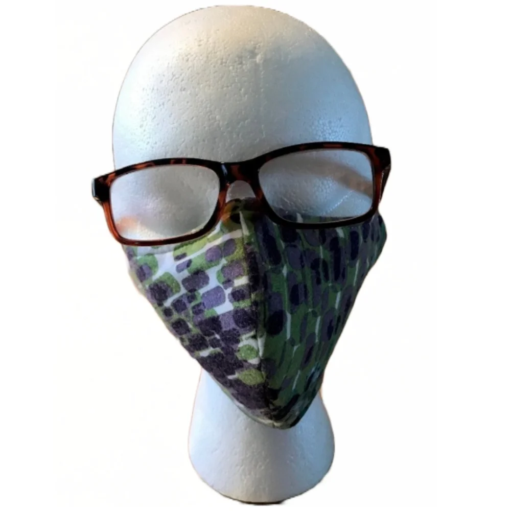 WOMEN'S PURPLE AND GREEN COTTON BLEND FACE MASK