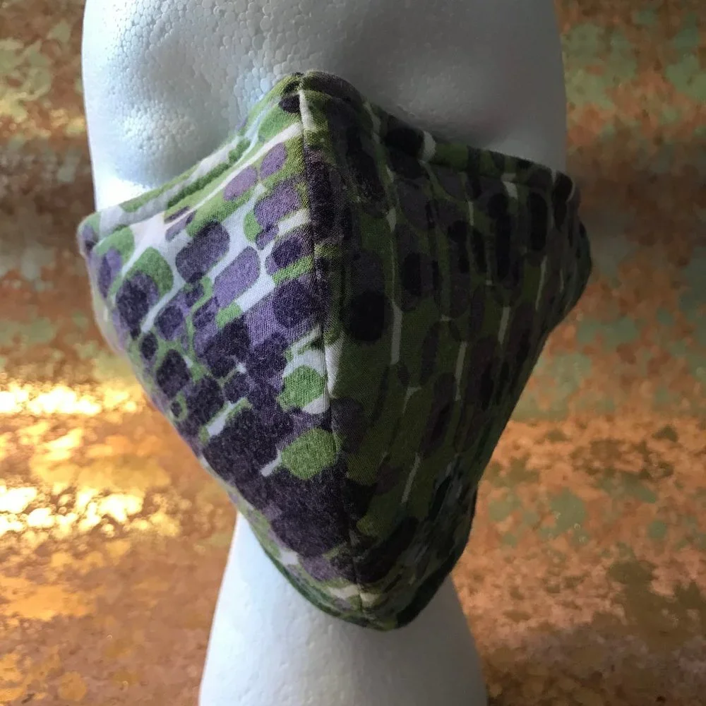 WOMEN'S PURPLE AND GREEN COTTON BLEND FACE MASK
