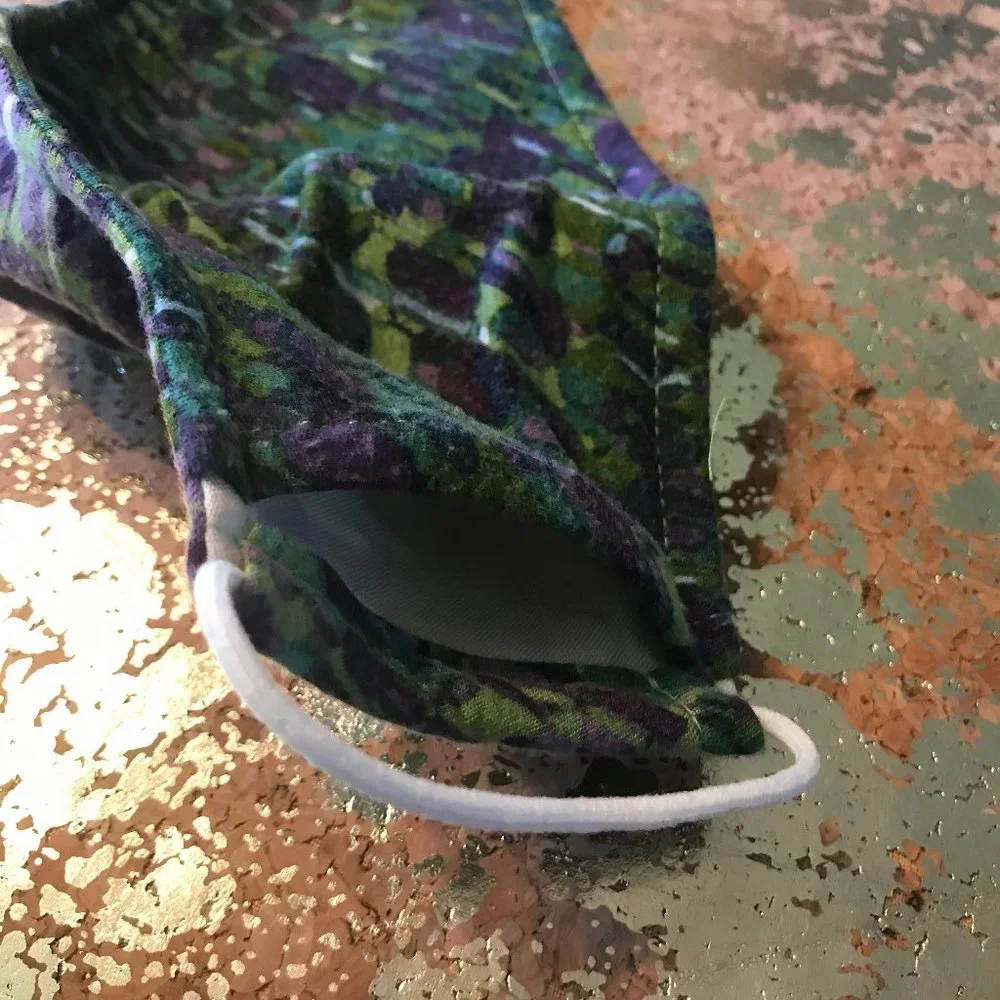 WOMEN'S PURPLE AND GREEN COTTON BLEND FACE MASK