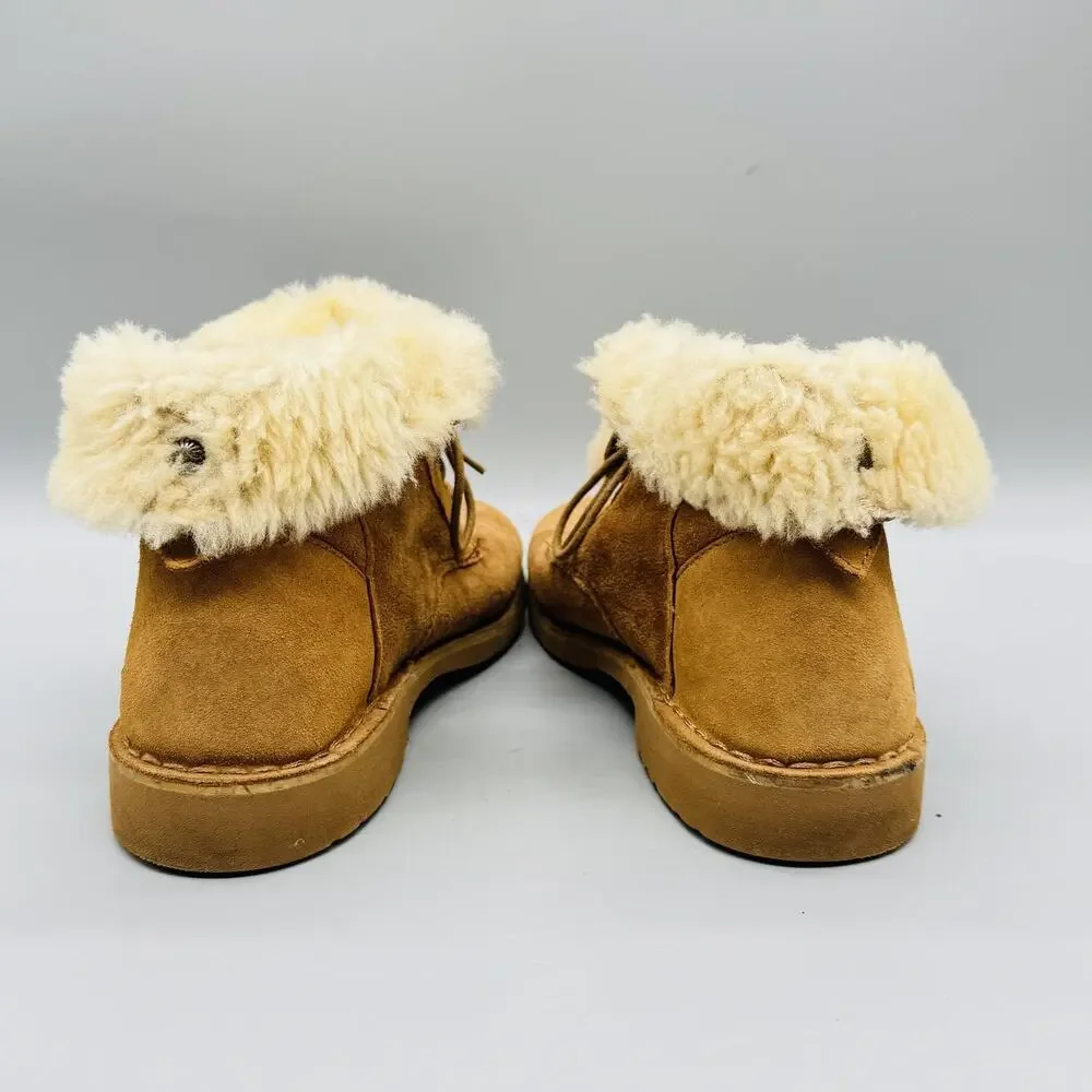 UGG Boots Womens 8 Brown Suede Quincy Shearling Lined Lace Up Ankle Winter Shoes