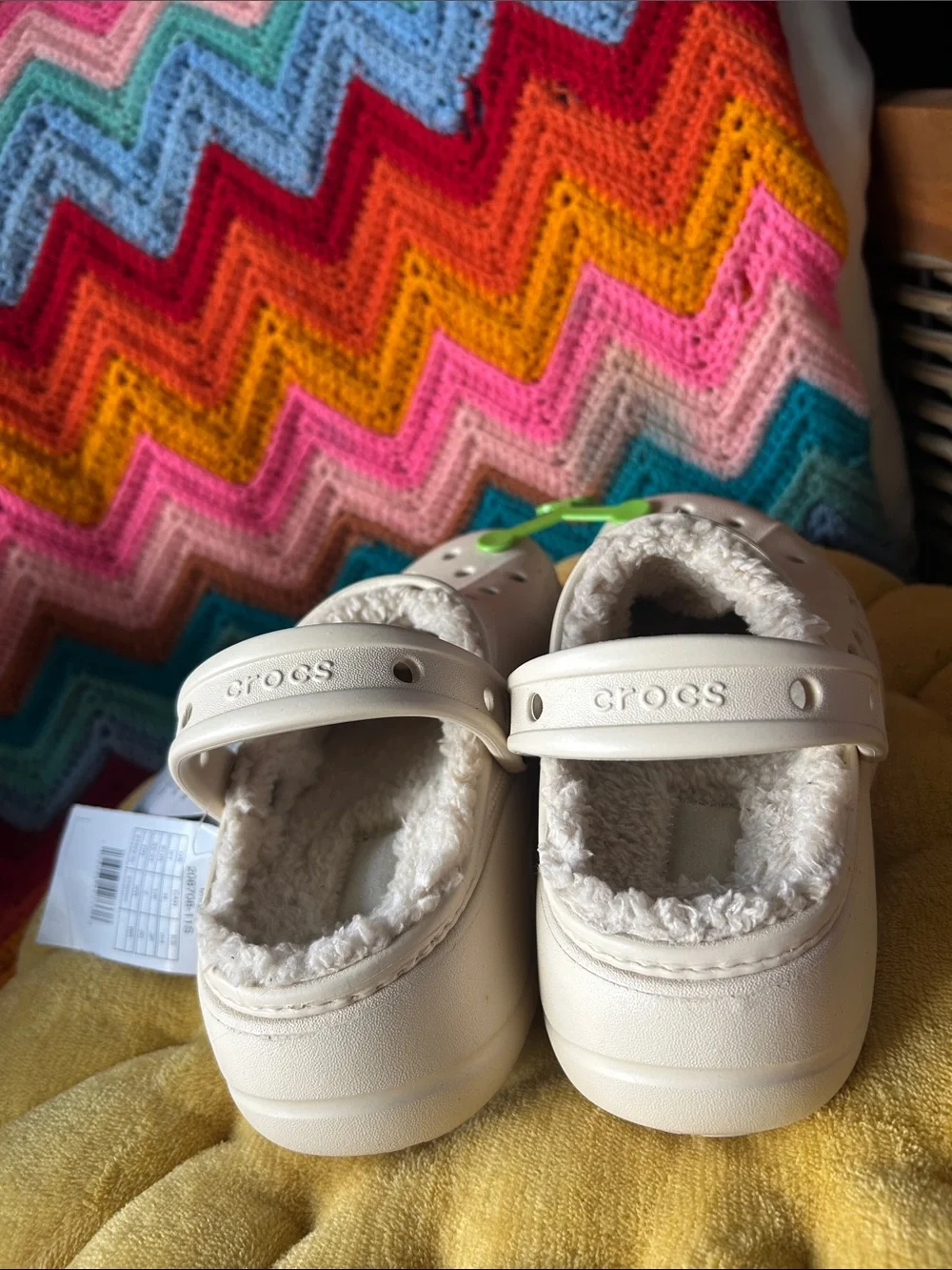 CROCS Kids' Classic Clog with Sherpa Lining in Cream