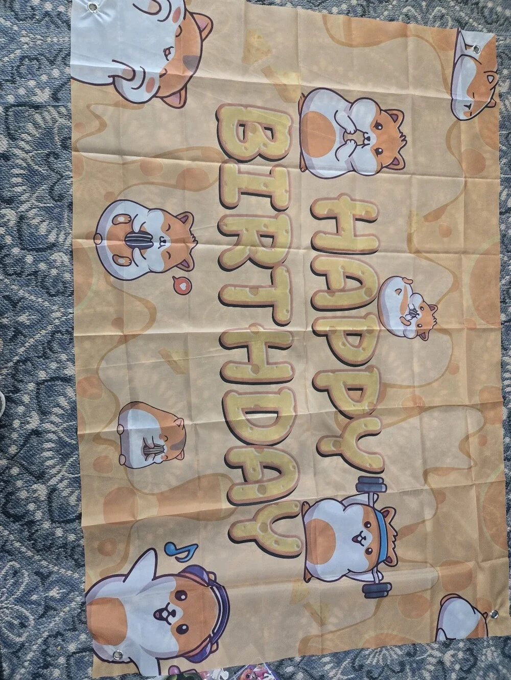 Cute Hamster Happy Birthday Banner - Orange