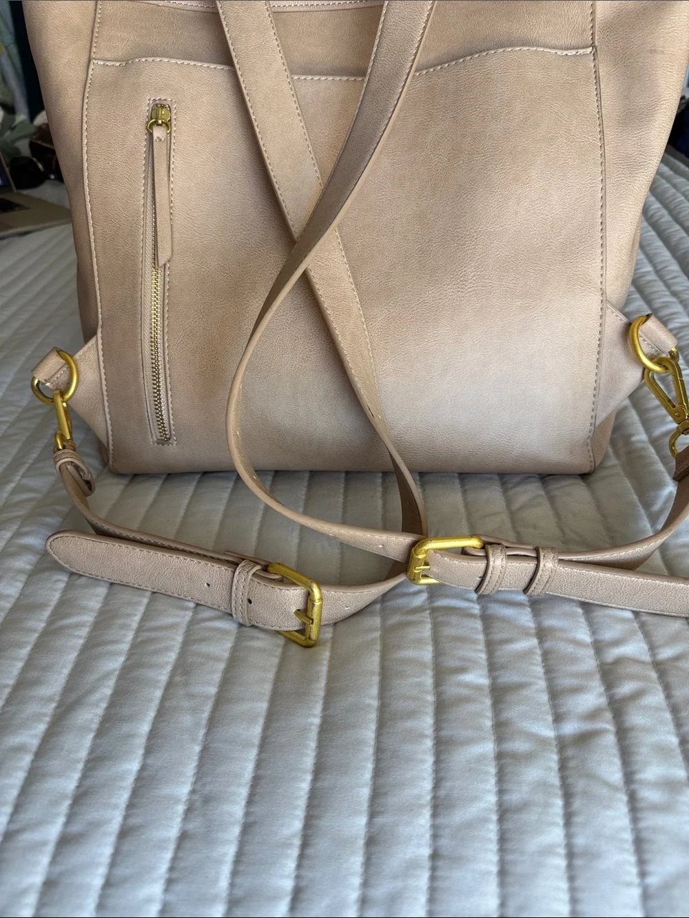 Fawn Design Neutral Beige Convertible Leather Backpack