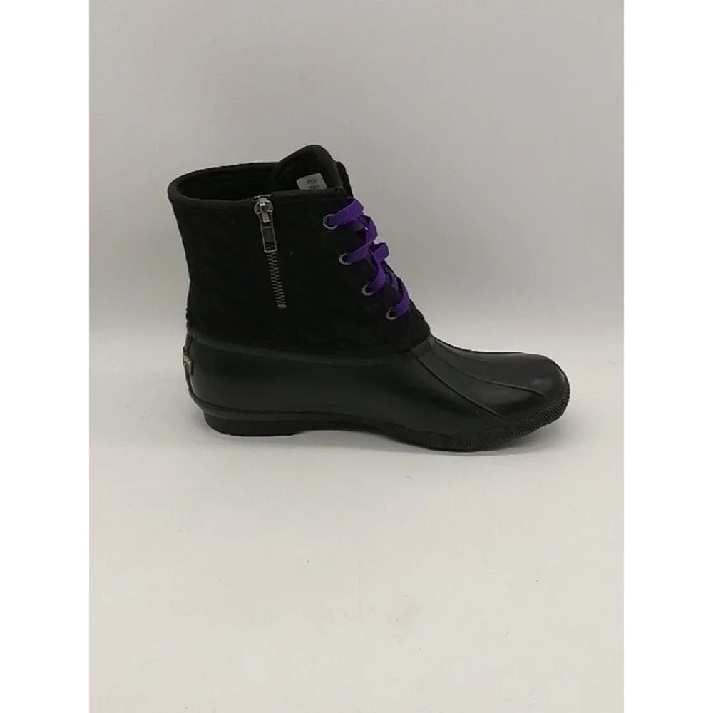 Sperry Boots Womens Black 7 Waterproof Ankle Duck Shoe Rubber Zip Fleece Lined