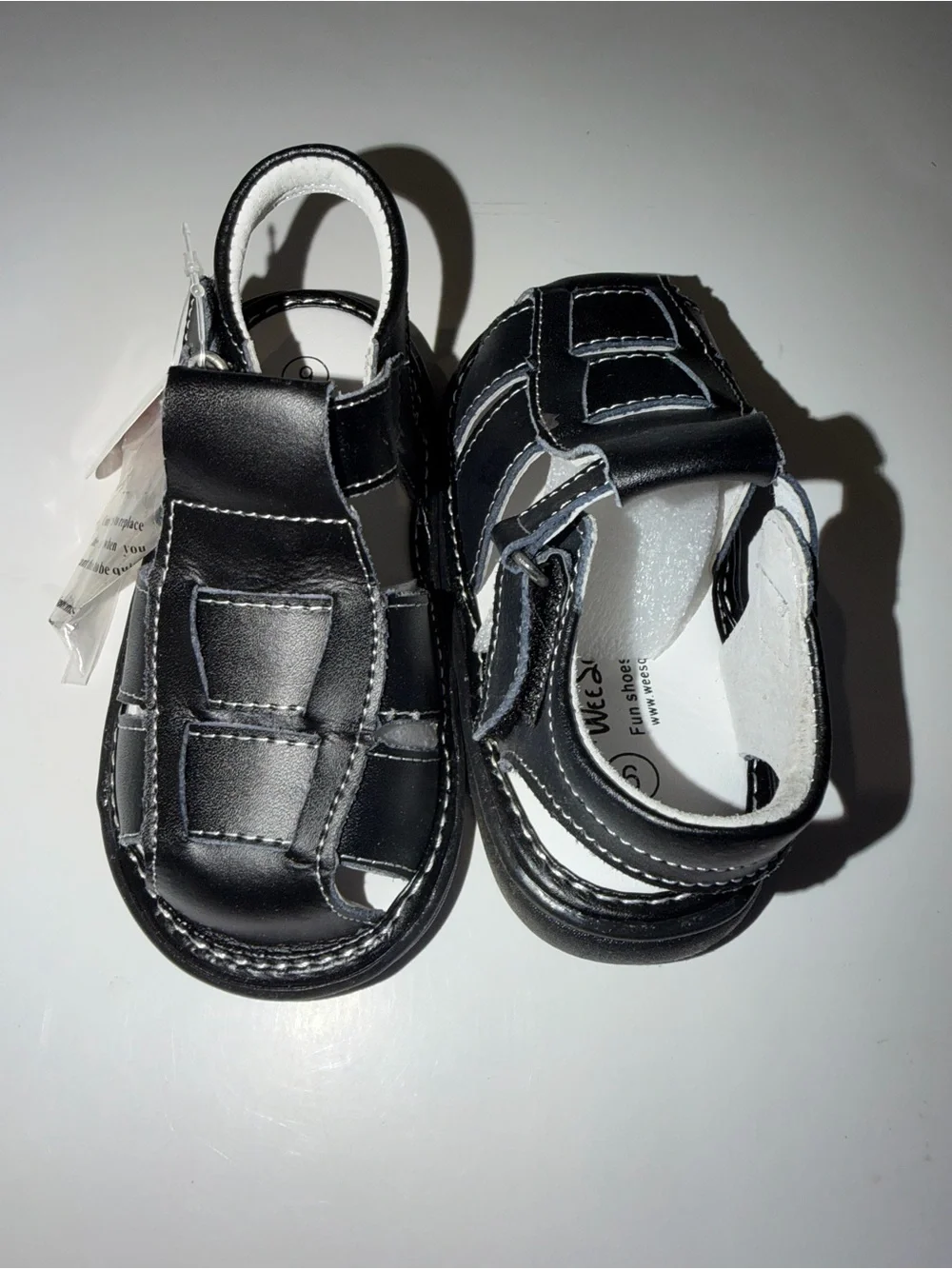 NWT Wee Squeak Black Leather Fisherman Squeaker Sandals | Toddler Size 9