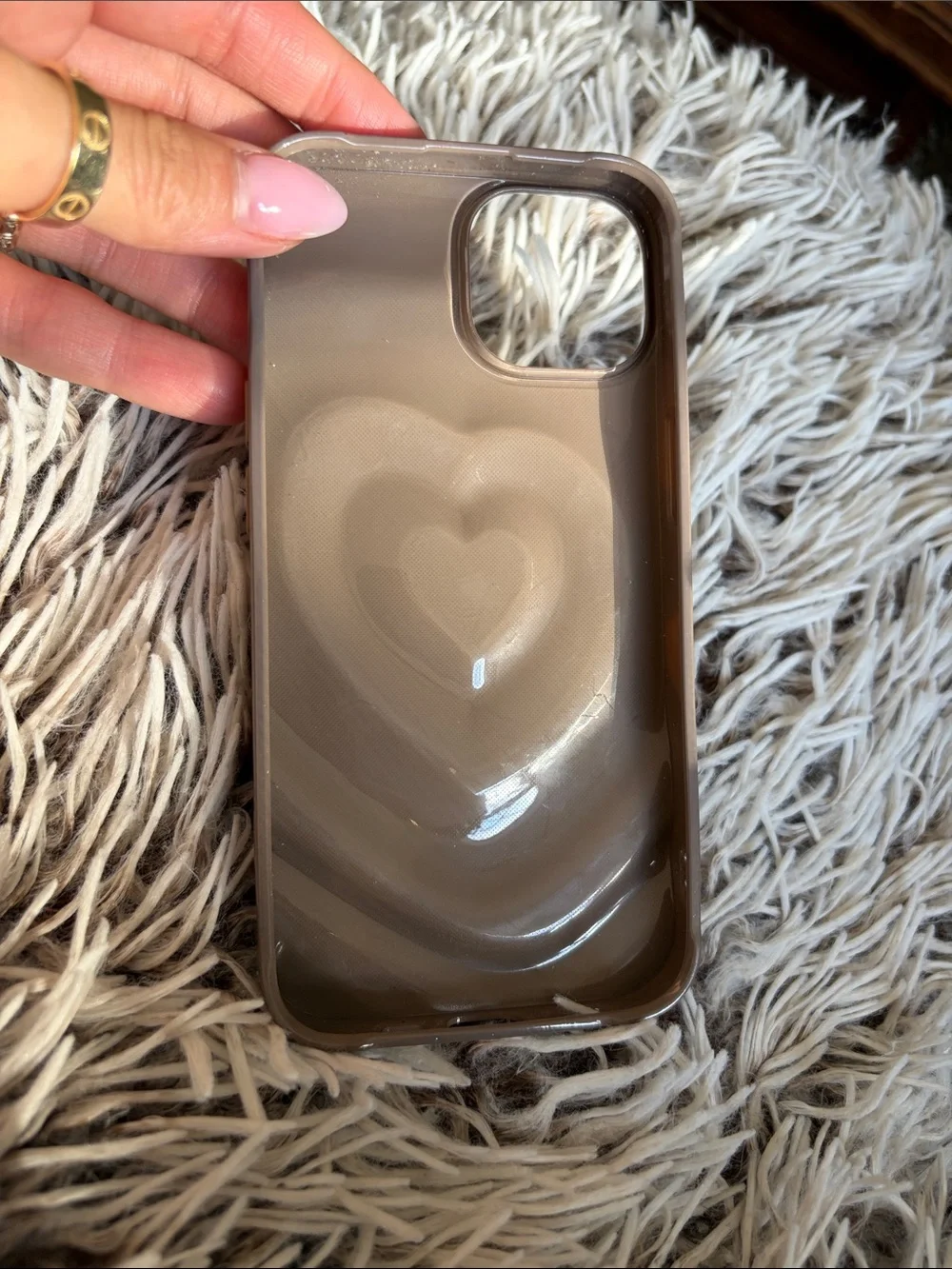 Slim Taupe Heart Glitter Gloss iPhone 13 Case - Unbranded