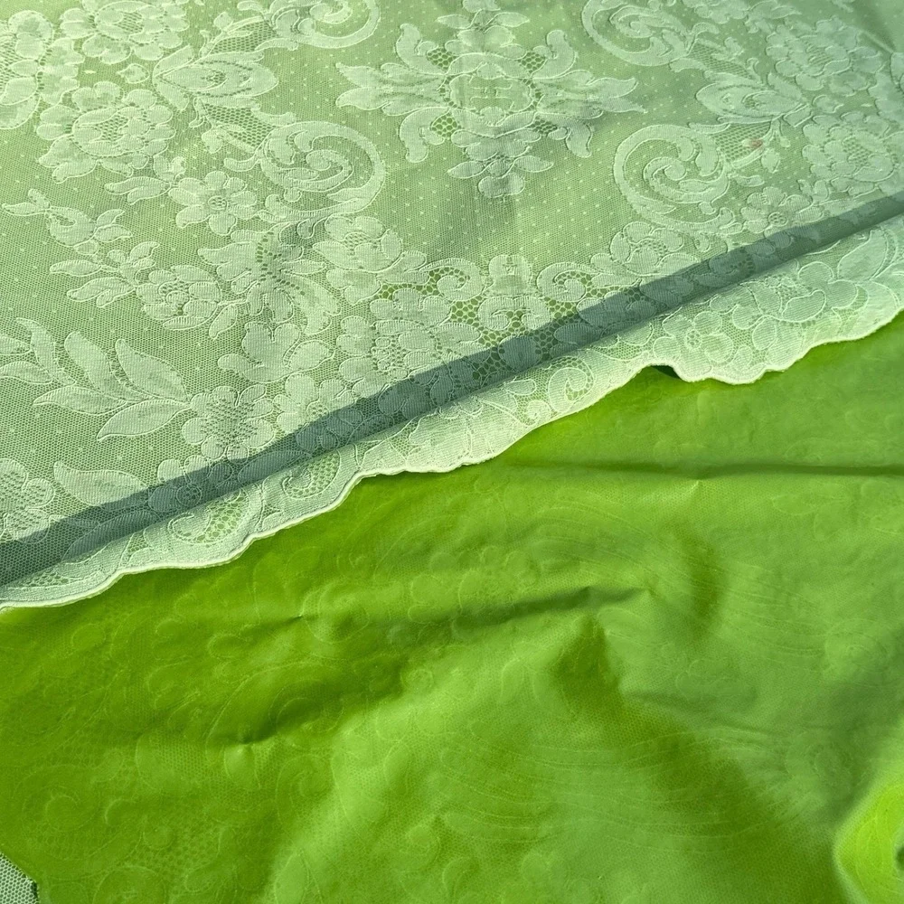 Vintage Plastic Sage Green Lace Floral Tablecloth Scalloped Rectangular 57