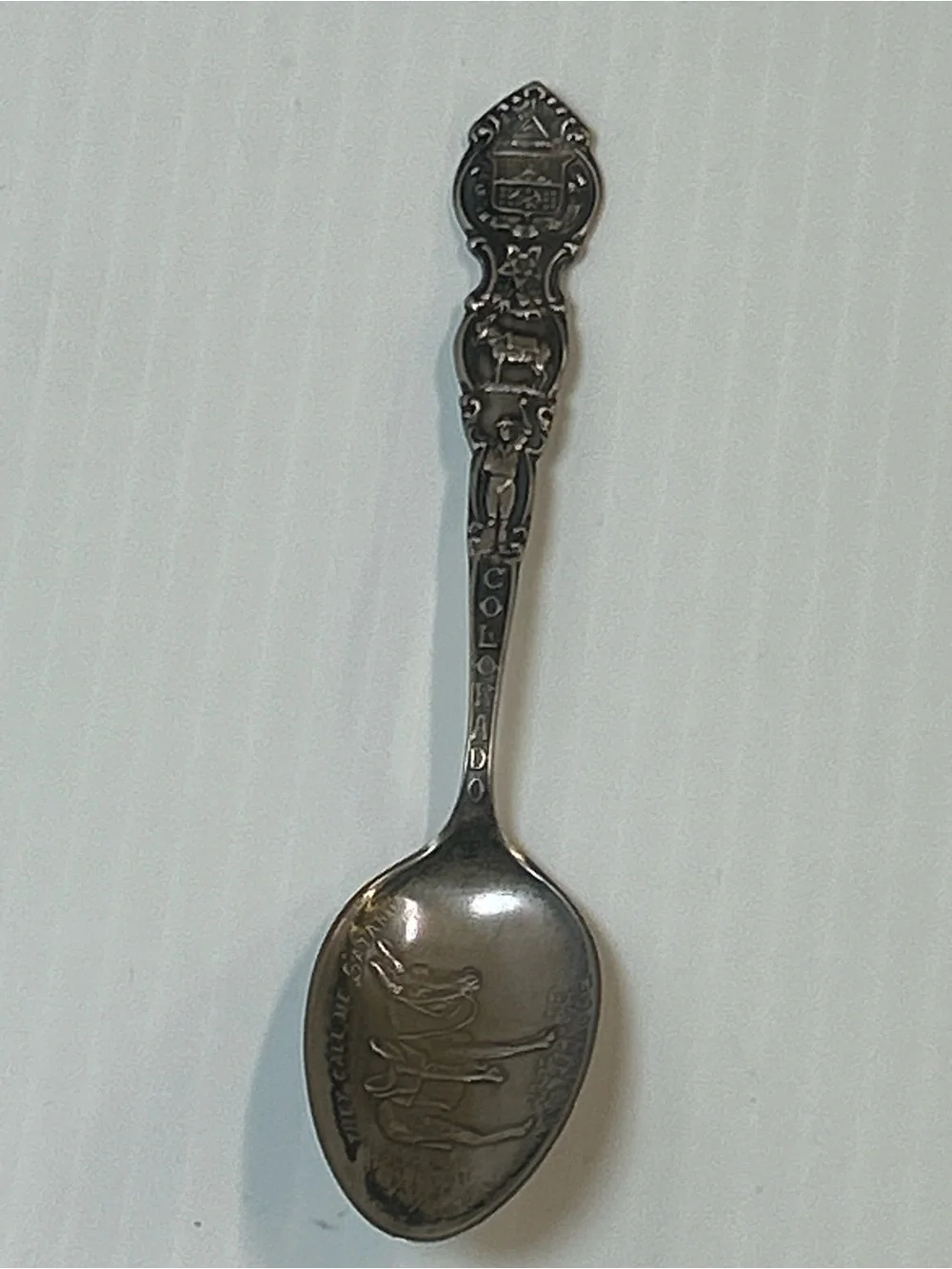 Sterling Silver Leadville Colorado Souvenir Spoon  Donkey Mule Scene 17 grams