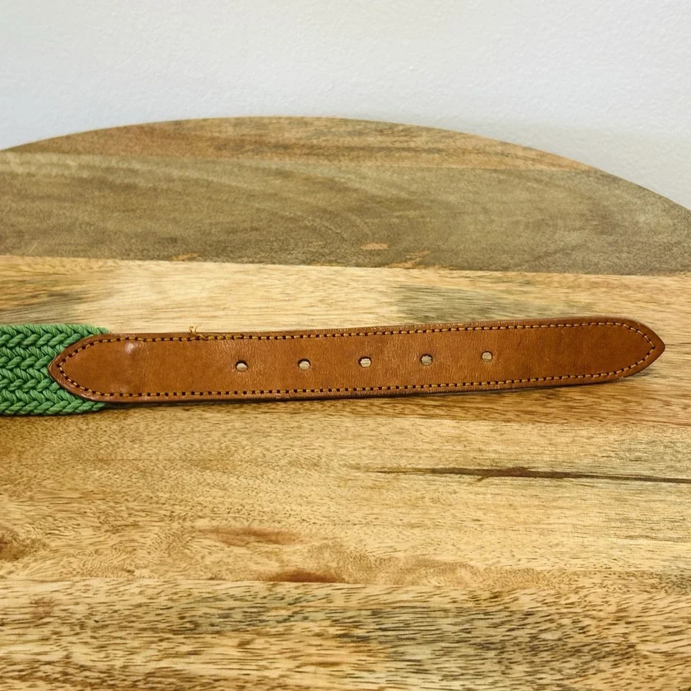 Brooks Brothers 346 Brown Leather Green Webbed Braided Belt Men's Size 36