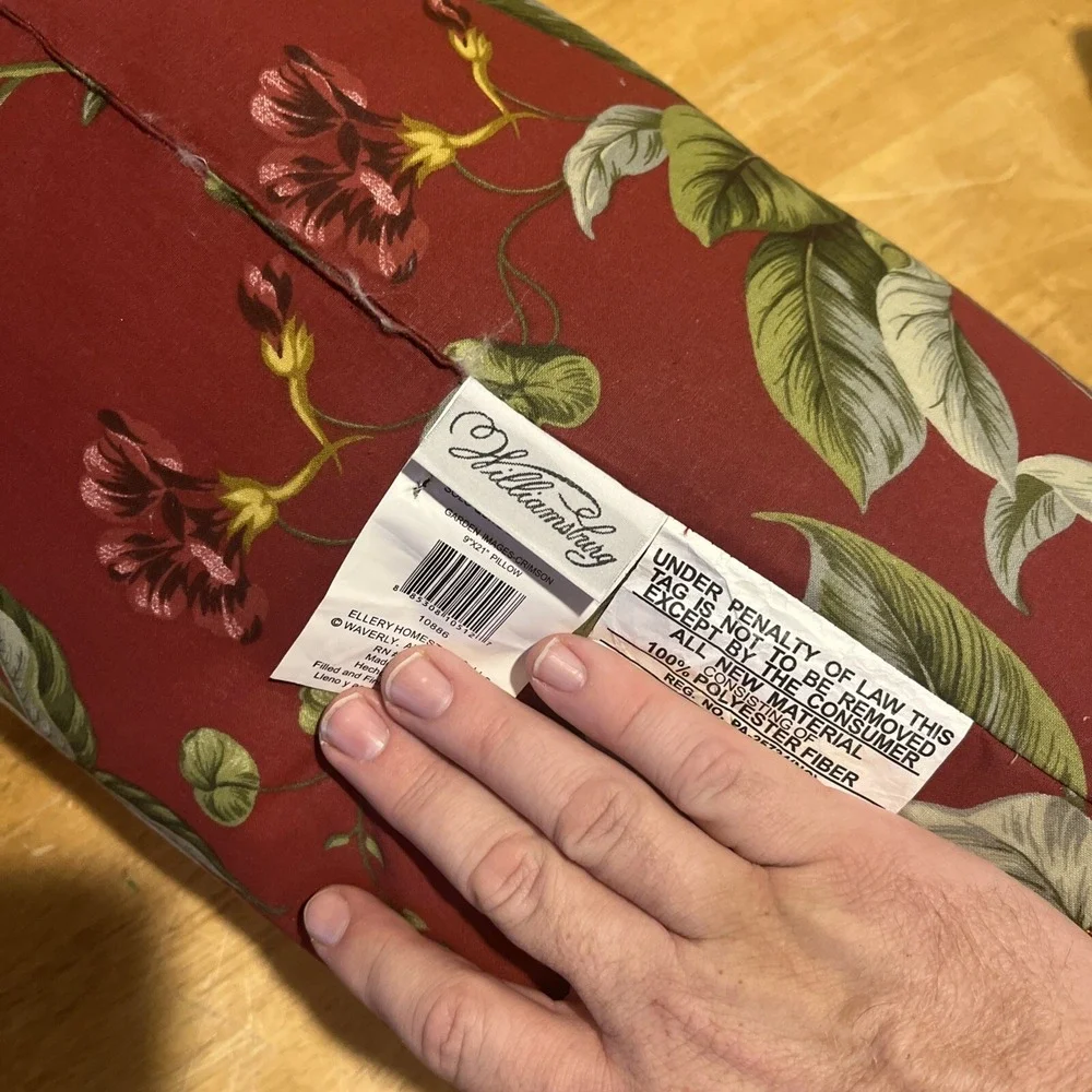 Waverly Williamsburg Garden Room Floral‎ Red Lumbar Pillow Tie Ends 22