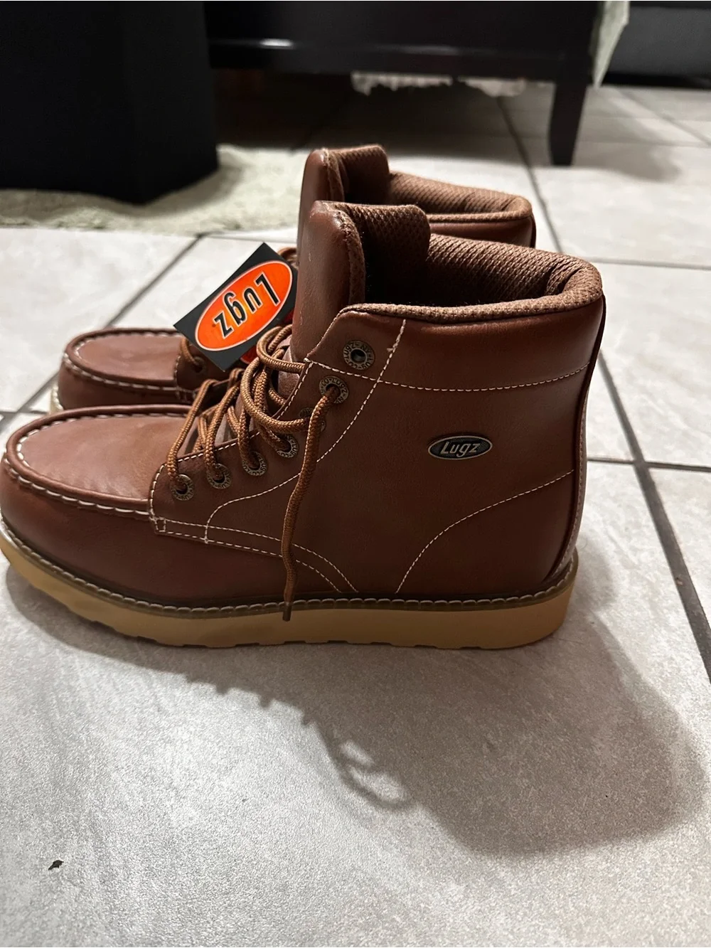 Lugz Men's Chestnut Brown Moc Toe Lace-Up Boots New With Tag Size 10.5