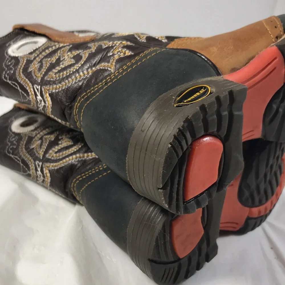 El General Buffalito Kids Brown and Black Leather Cowboy Rodeo Square Toe Boots