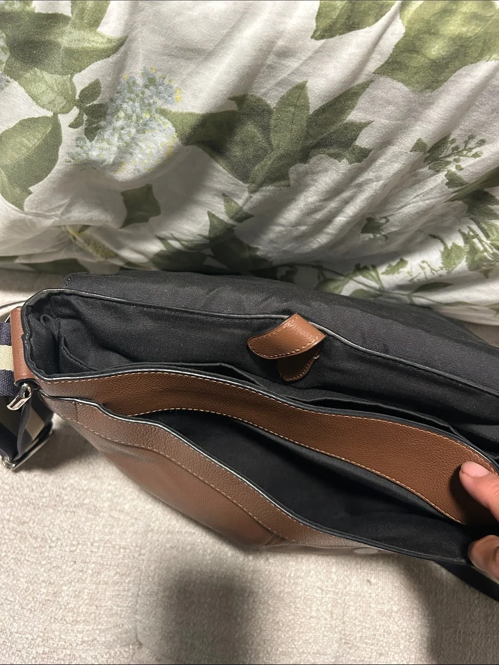 Coach Brown Leather Messenger Bag with Striped Strap