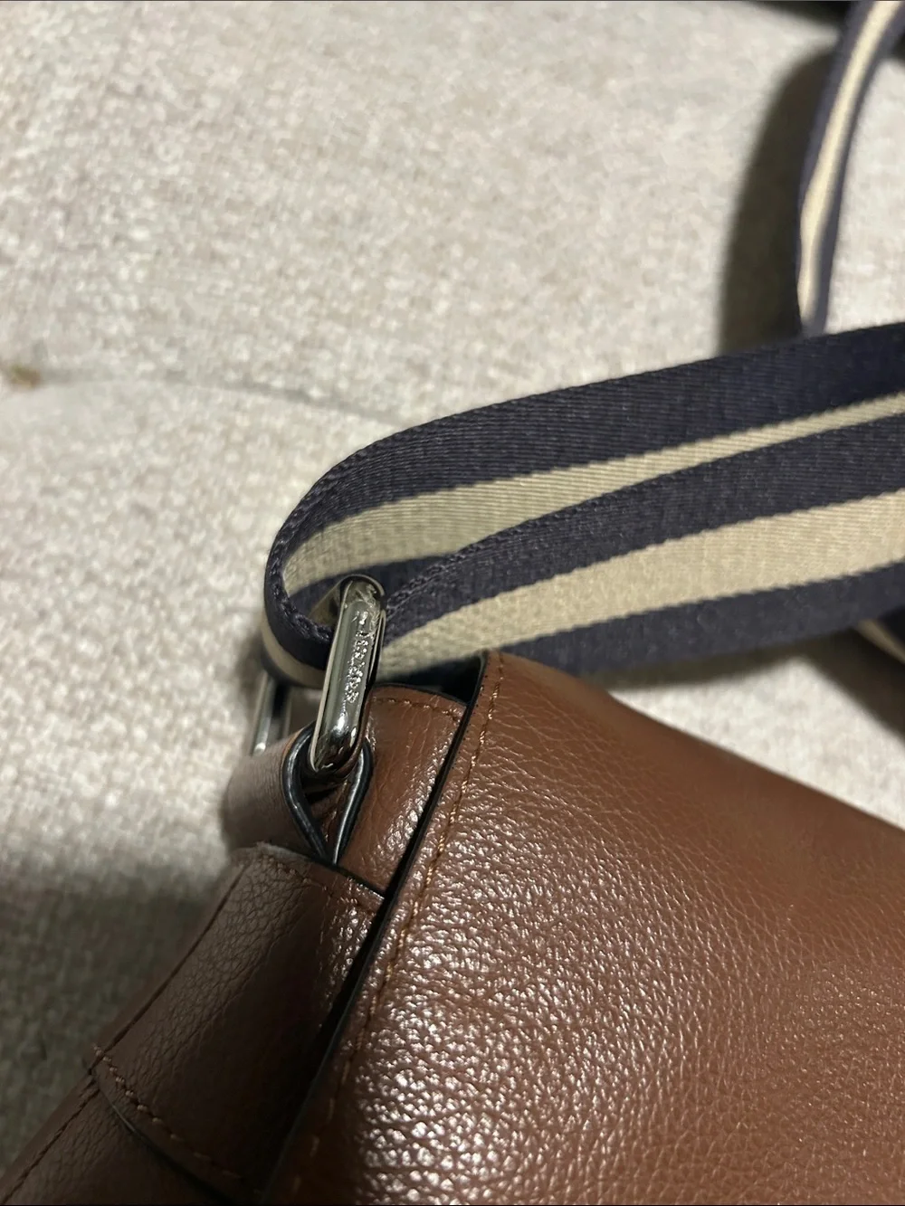 Coach Brown Leather Messenger Bag with Striped Strap