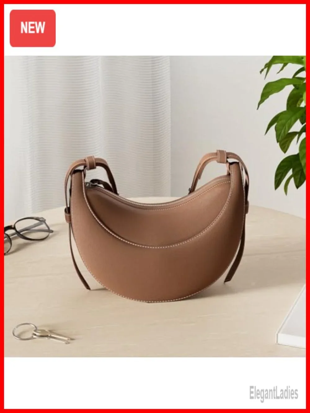 Faux Leather Saddle Bag Crescent Purse Hobo Crossbody Handbag