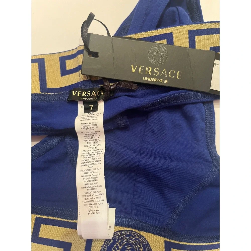Versace Men's‎ Thong Briefs Underwear Blue with Gold Logo Size 7 or XL
