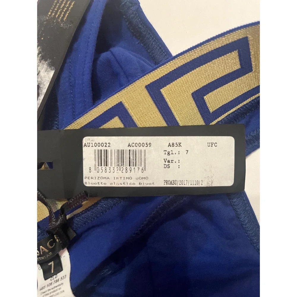 Versace Men's‎ Thong Briefs Underwear Blue with Gold Logo Size 7 or XL