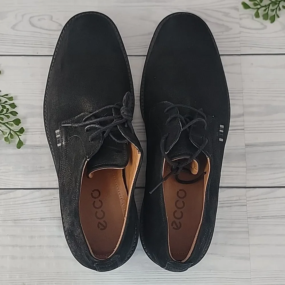 Ecco Black Nubuck Leather Oxford Lace-up Casual Shoes Mens Size 11.5 ( 45 )