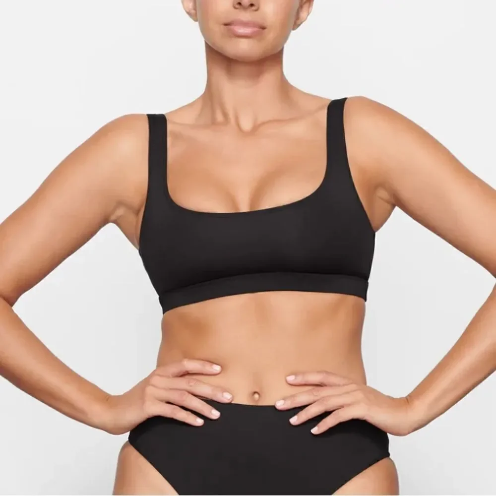 NWT SKIMS Recycled Signature Swim Tank Bikini Top In Onyx Black