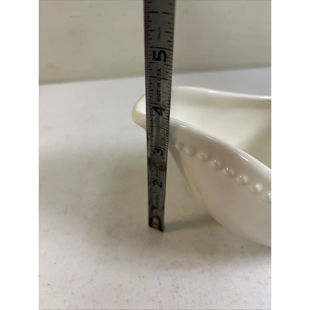Pottery Barn Emma Gravy Boat Ivory‎ Cream Embossed Dot Edge EUC