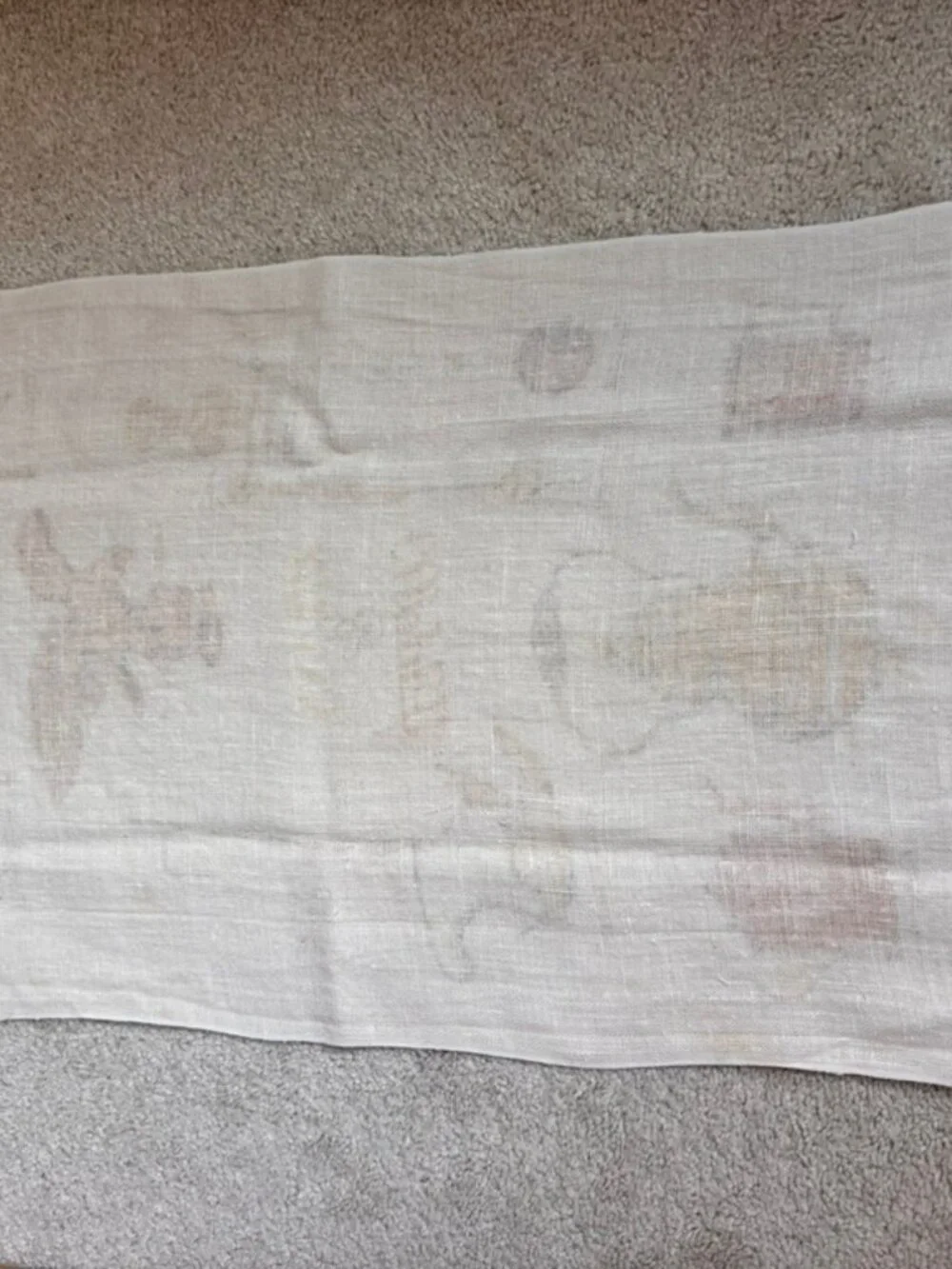 Vintage printed linen tea towel colonial-era brass and copper items