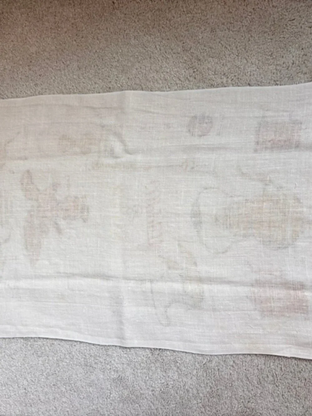 Vintage printed linen tea towel colonial-era brass and copper items
