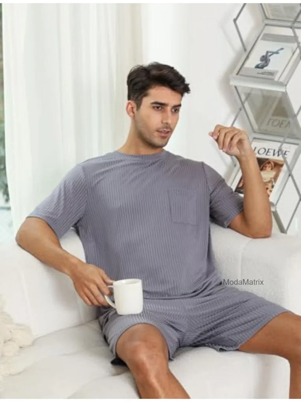 Matching Couples 2 Piece Pajama Set Ribbed Knit Lounge Shorts and Top Sleepwear