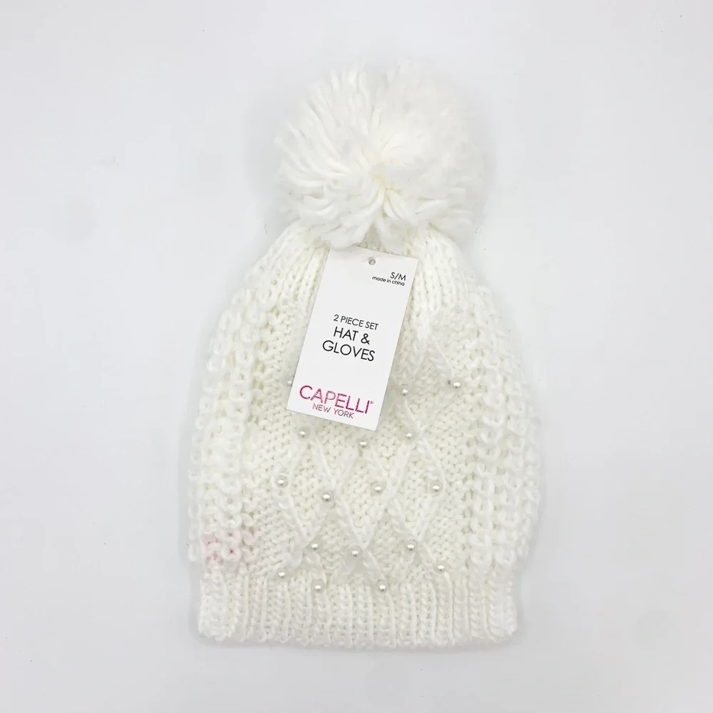 Capelli NY Kids White Winter Hat & Gloves Set