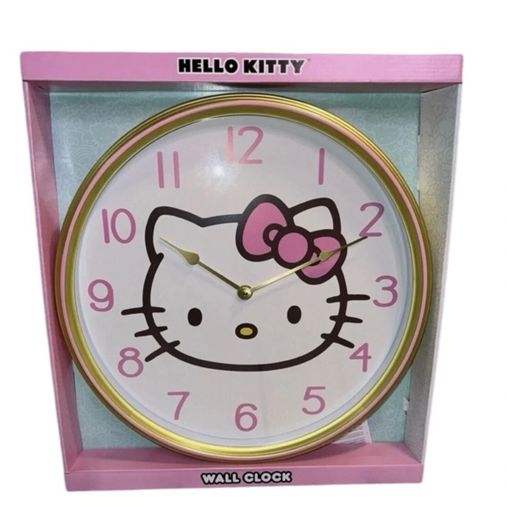 Hello Kitty oversized XL round circular pink & gold trim wall clock new in box‎