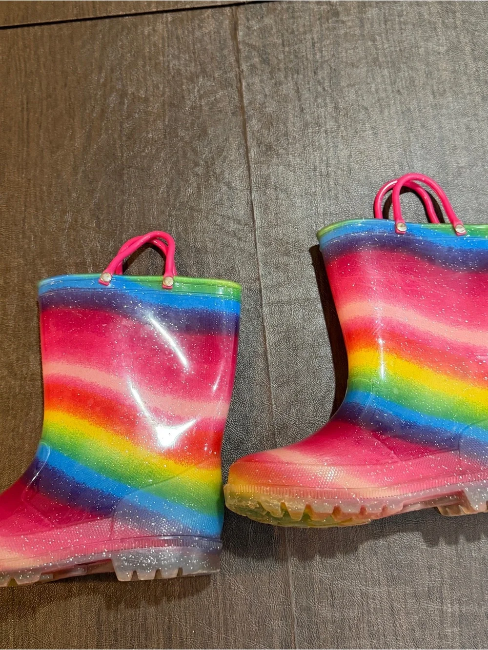 Kids Rainbow Stripe Waterproof Rain Boots - Pink Sz 1