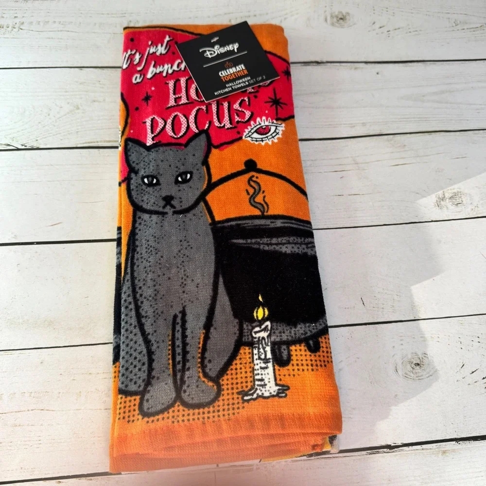 Disney Hocus Pocus Kitchen Towels Set 2 Binx‎ Cat Halloween Orange New