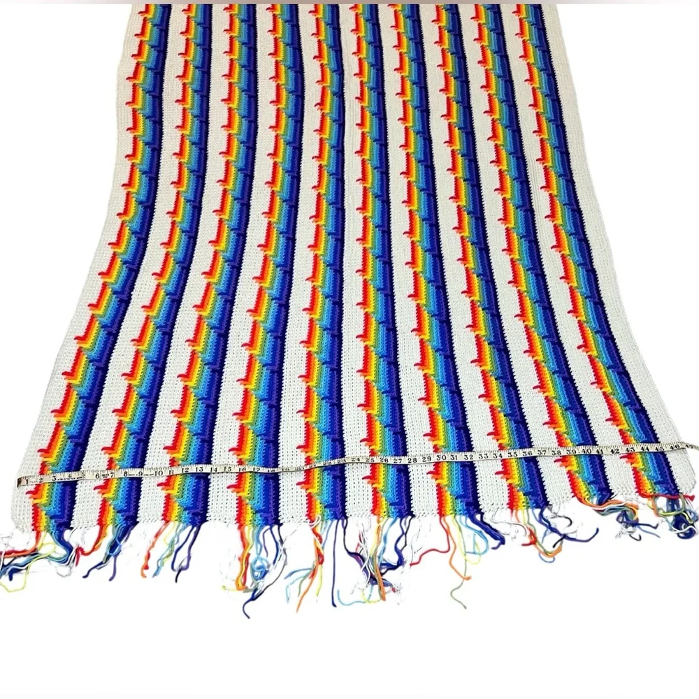 Handmade Crochet Afghan Blanket Rainbow Striped Pattern 84