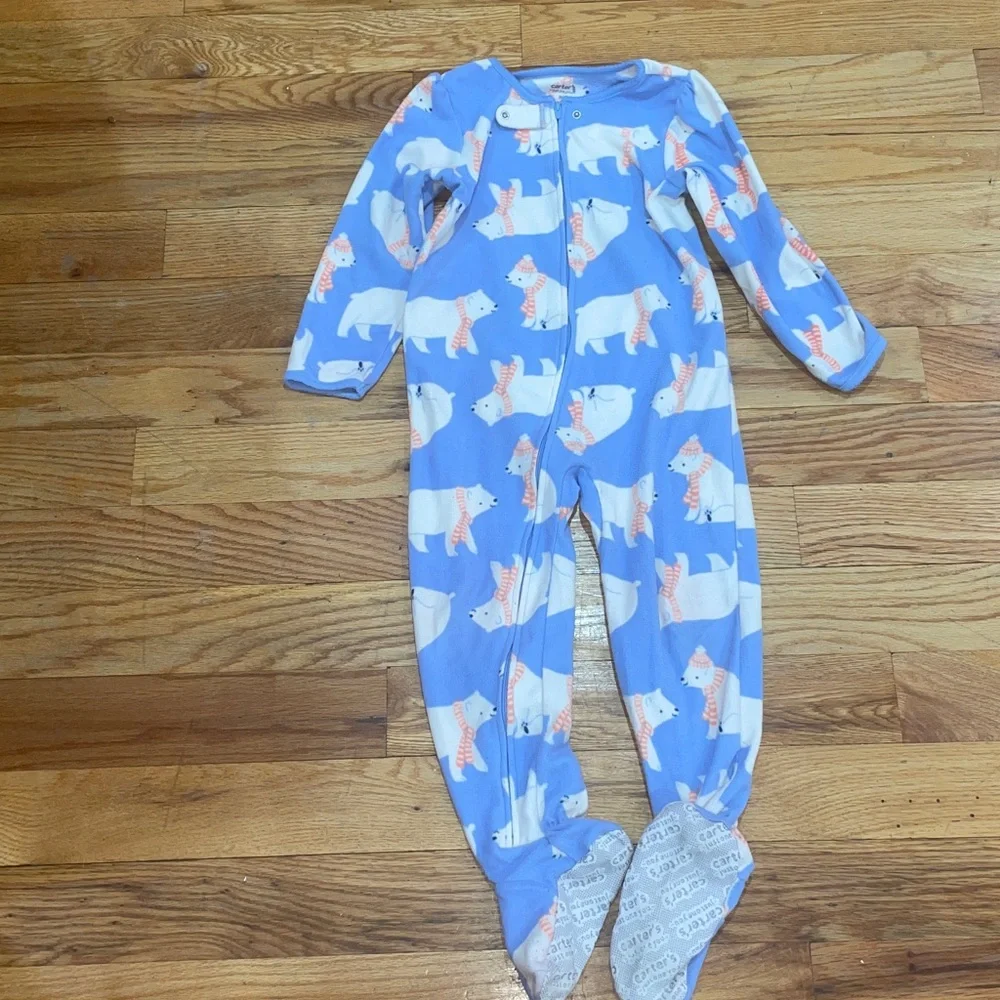 Carters BUNDLE 5 FOOTSIE PAMAJAS set Cozy Polar Bear Kids Pajamas Blue