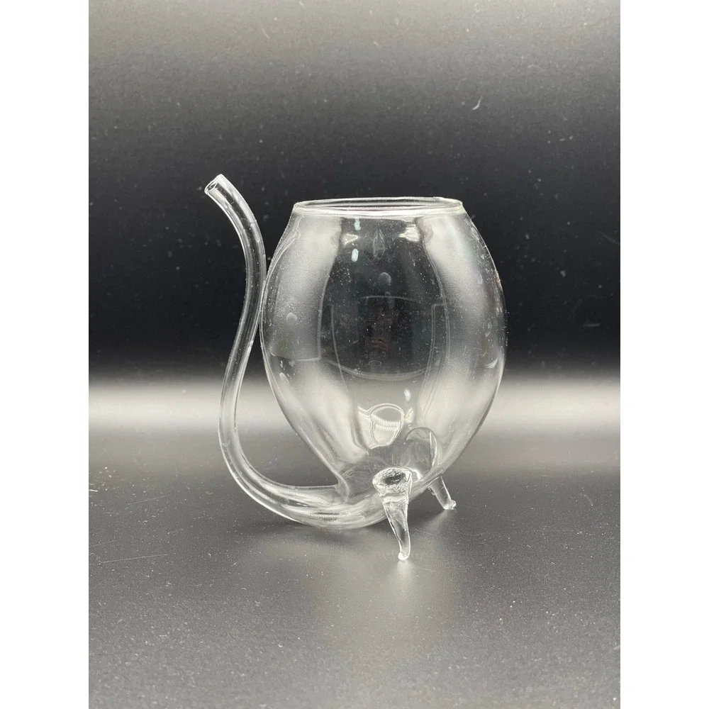 Vampire Port Sipper Glass with‎ Built-in Straw Tripod Footed Clear Glass 4.5